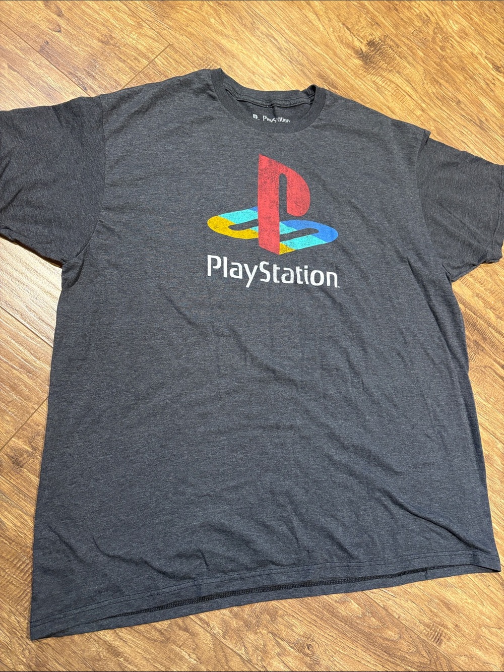 Sony PlayStation Charcoal Gray Tee with Red, Yellow & Blue Logo